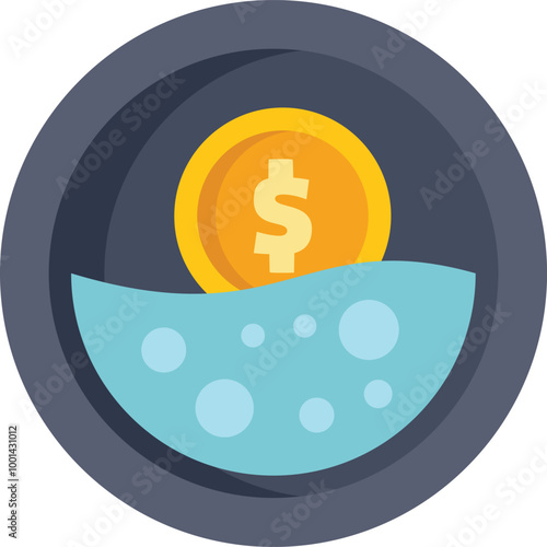 Illustration of a gold coin being washed in a washing machine, representing the concept of money laundering