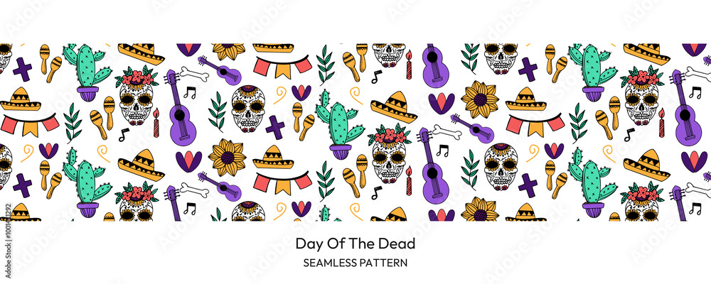 day of the dead skull hat flower decoration background seamless background day of the dead skull hat flower decoration background seamless background