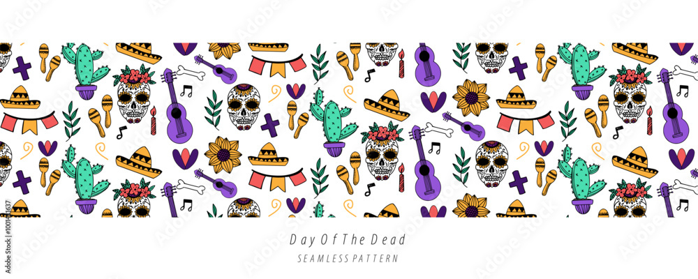 day of the dead skull hat flower decoration background seamless background day of the dead skull hat flower decoration background seamless background