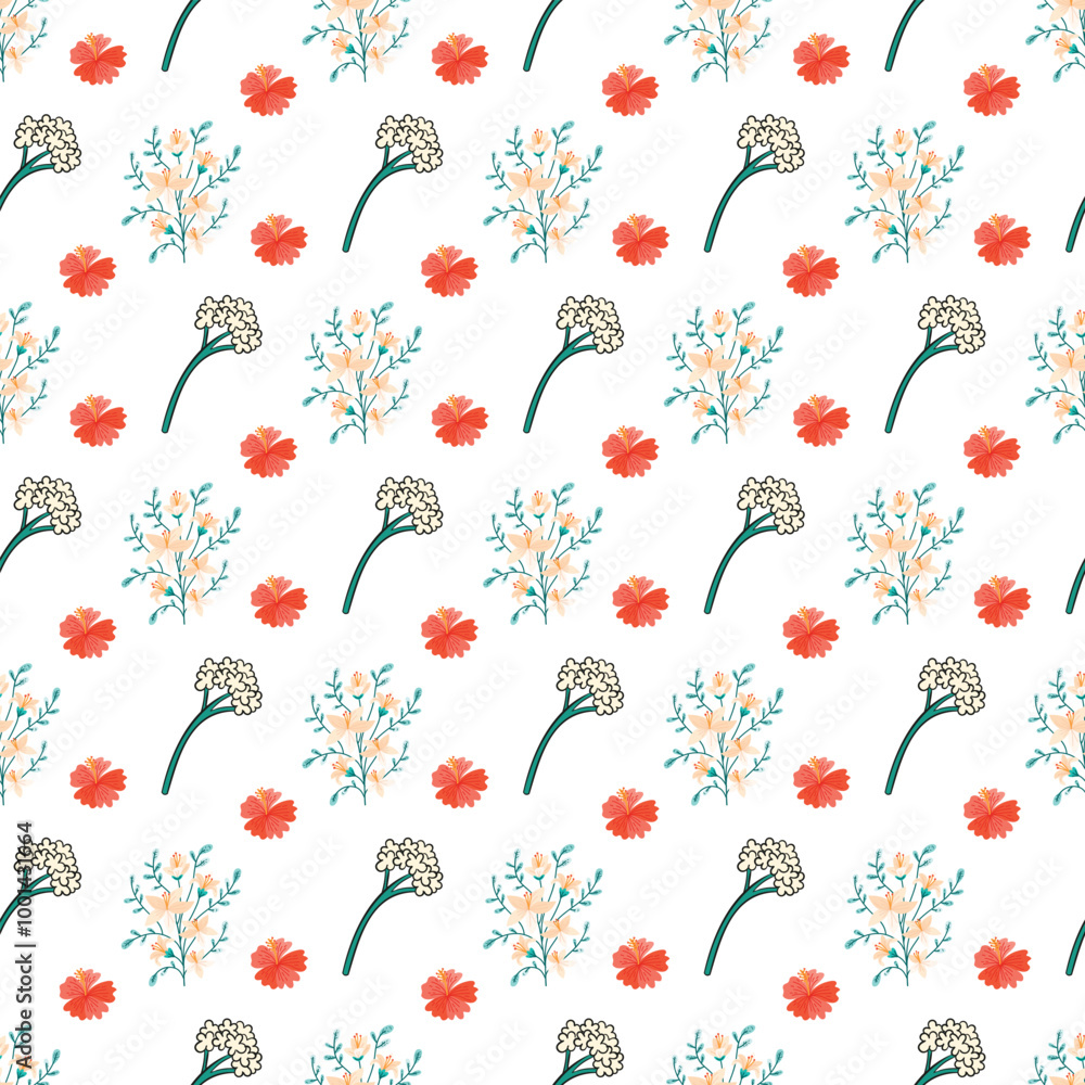 Fototapeta premium Stylized Small Flower Seamless Vector Pattern Design