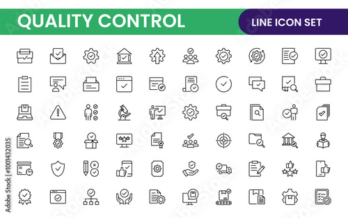 Quality Control line icon set. Included the icons as inspect, QA, qualify, quality control, check, verify, and more.