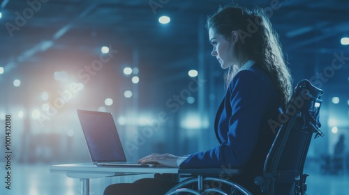 Confident Businesswoman with Disability Working on Laptop