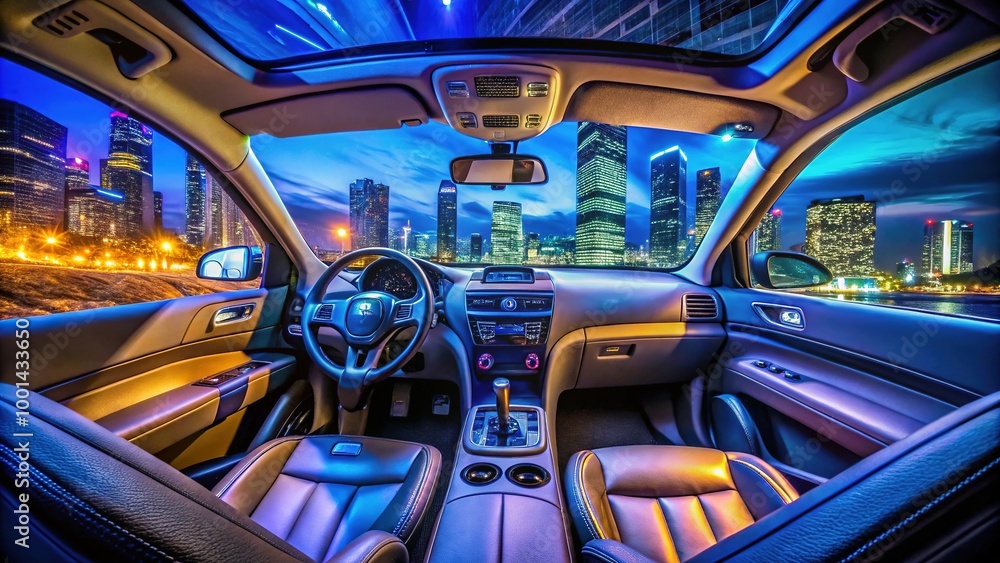 Fototapeta premium Detailed View of a Modern Car's Middle Console Featuring Controls and Storage Compartments