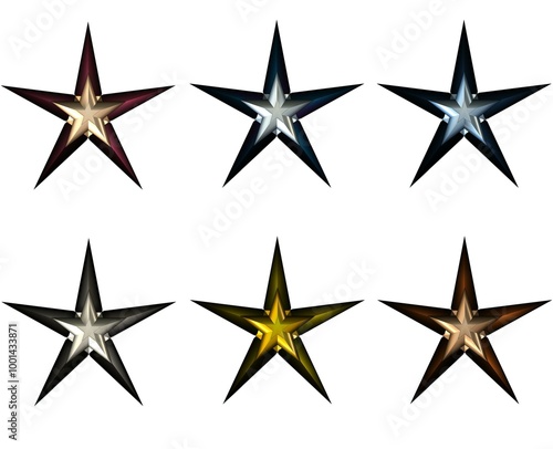 3d shiny 5 pointed stars stickers