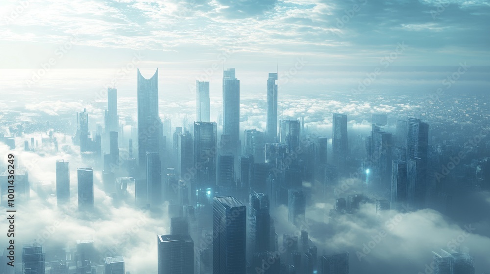 Fototapeta premium A vision of 2025, where AI systems dominate the business world, robots manage corporate tasks, and advanced technology redefines how companies achieve their goals, surrounded by sleek cityscapes