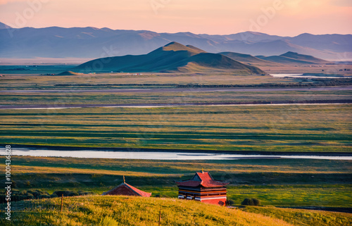 Western China, Zoige grassland scenery at dusk photo