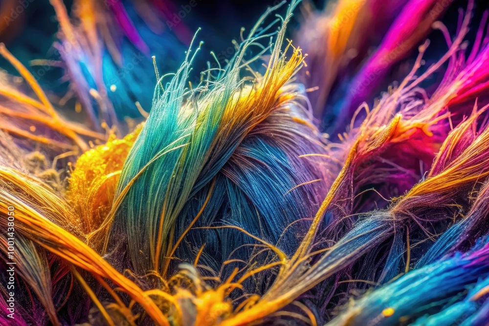 Fototapeta premium Close-Up Images of Morgellons Fibers Under Microscope Show Unique Textures and Colors in Detail