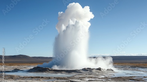 Wallpaper Mural A geyser erupting, shooting water and steam high into the air, representing the raw power of water beneath the earth, geothermal energy, water force Torontodigital.ca