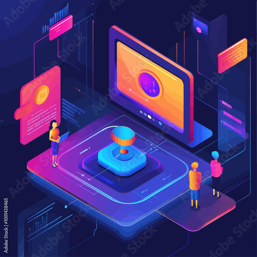 Isometric Virtual Assistant Interaction Illustration