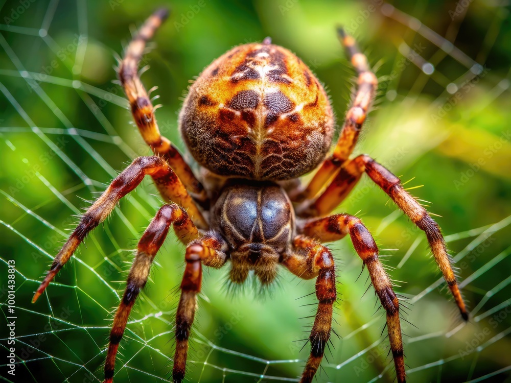 Close-Up of a Brown Orb Weaving Spider on Web Capturing Intricate Details of Nature's Design Close-Up of a Brown Orb Weaving Spider on Web Capturing Intricate Details of Nature's Design