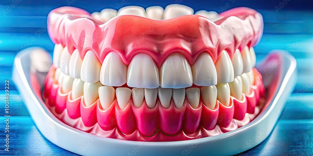Obraz premium Close-up of a dental model showcasing teeth with spaces, highlighting oral health and dental care