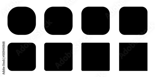 Squares set with rounded borders and corners in various styles, geometric shapes and frames isolated