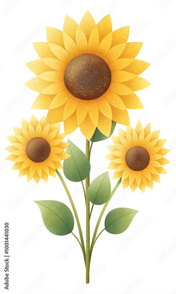 Obraz premium Sunflowers with Grain Effect on White Background