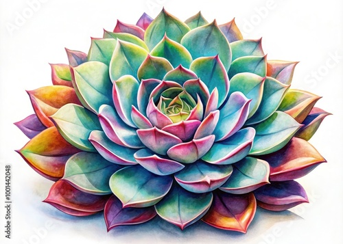 Wallpaper Mural Intricately illustrated succulent plant in vibrant colors, incorporating delicate lines and ornate details, set against a crisp white background with ample negative space. Torontodigital.ca
