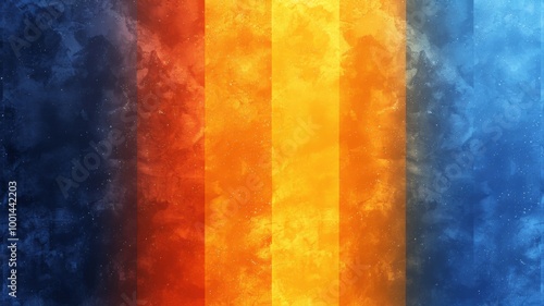 striking abstract background featuring vertical stripes of vibrant colors ranging from deep blue to fiery orange and yellow. textured design with subtle star-like specks adds depth and visual interest