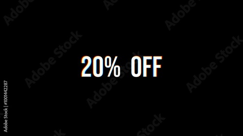 20% OFF text animation glitch effect, discount concept. Suitable for promotion, seamless looping video