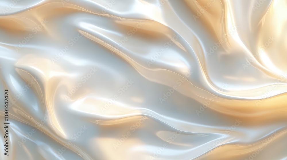 Fototapeta premium A luxurious 3D rendering of shampoo cream forming delicate waves, with soft shadows and glowing metallic highlights in a rich color palette