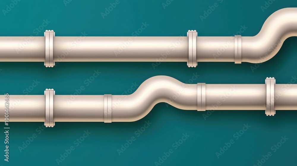 Pipes with fittings on a turquoise background, ideal for illustrating plumbing or hydraulic systems. Pipes with fittings on a turquoise background, ideal for illustrating plumbing or hydraulic systems.