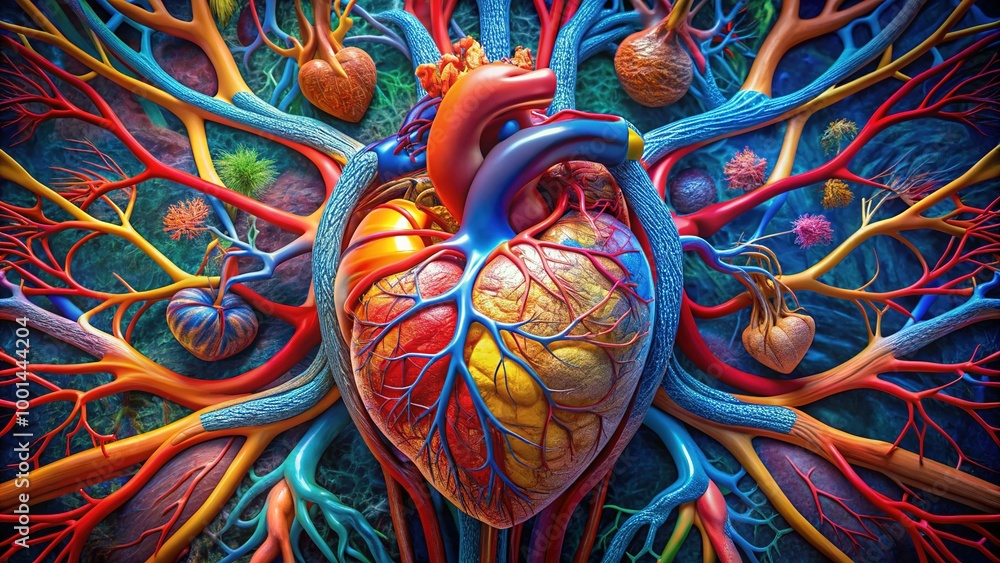 Fototapeta premium Heart anatomy illustration showing detailed structure and function of the human heart and circulation