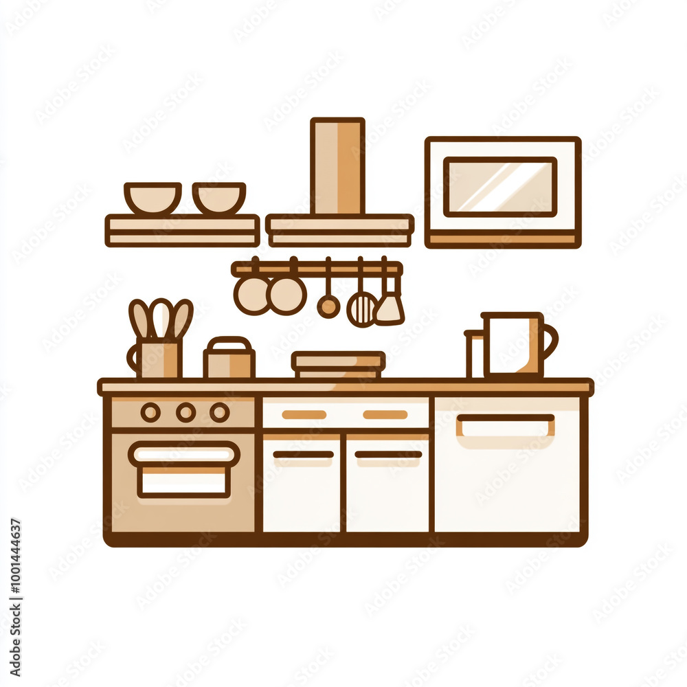 Kitchen icon, simple line art vector graphic on a white background. Kitchen icon, simple line art vector graphic on a white background.