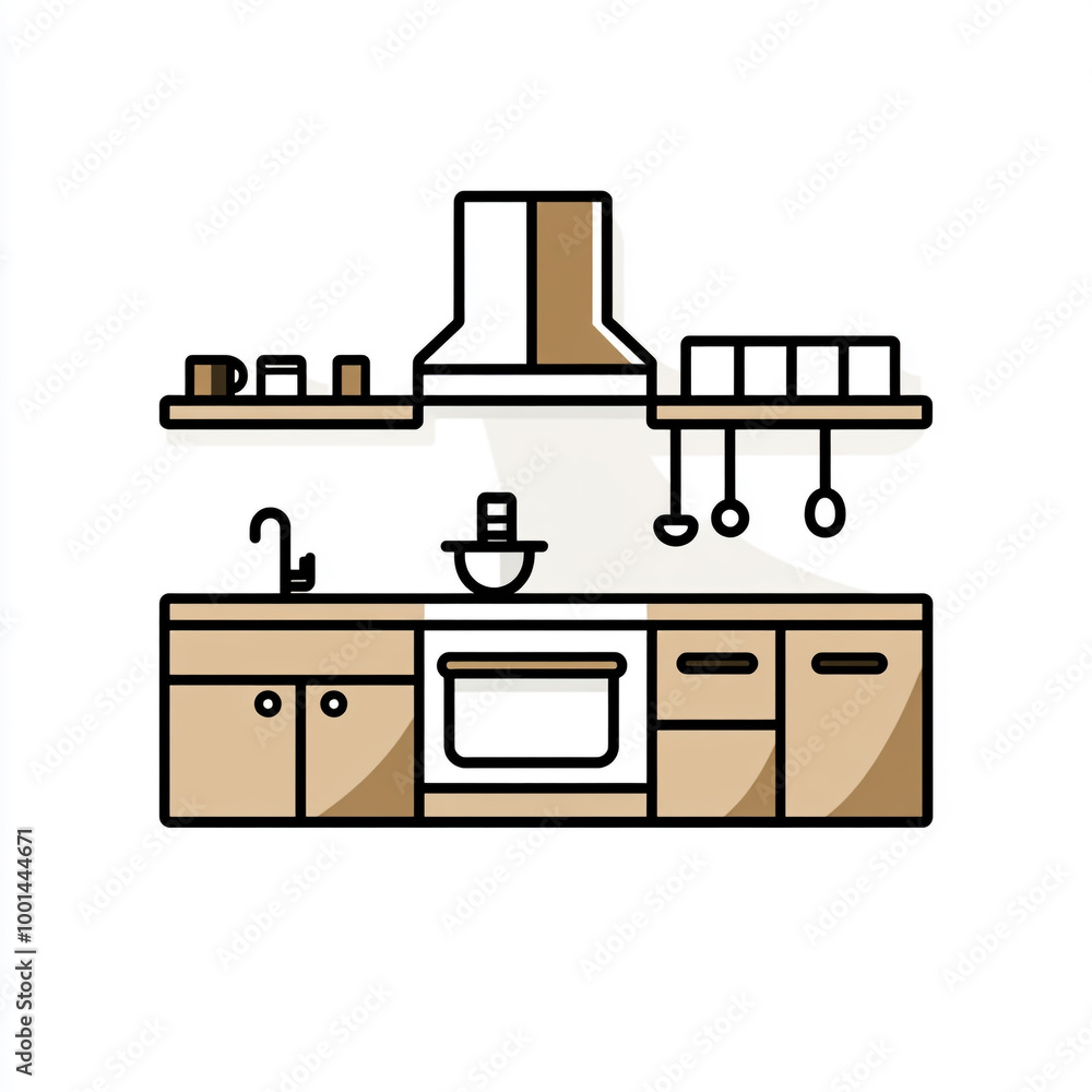 Kitchen icon, simple line art vector graphic on a white background. Kitchen icon, simple line art vector graphic on a white background.
