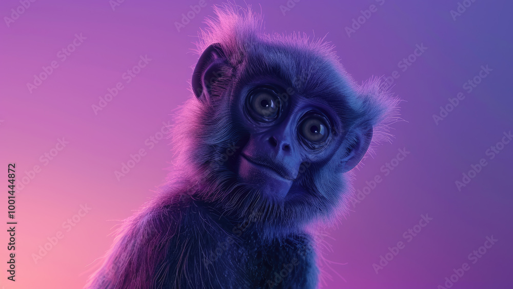 Curious monkey gazing intently in colorful backdrop Curious monkey gazing intently in colorful backdrop