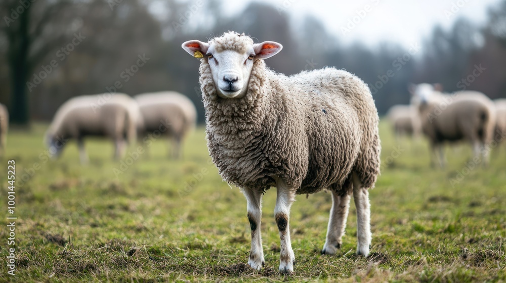 Sheep grazing in a field, with a focus on the woolly texture of their coats. Sheep grazing in a field, with a focus on the woolly texture of their coats.