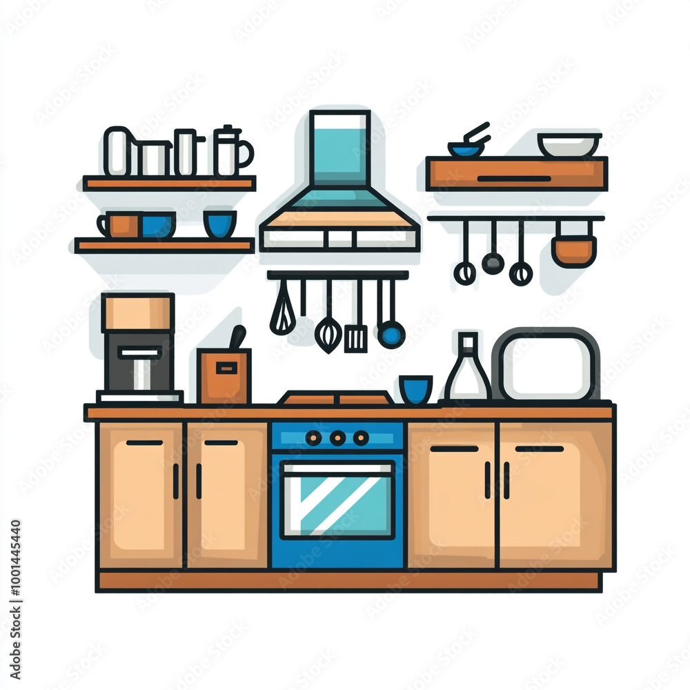 Kitchen icon, simple line art vector graphic on a white background. Kitchen icon, simple line art vector graphic on a white background.