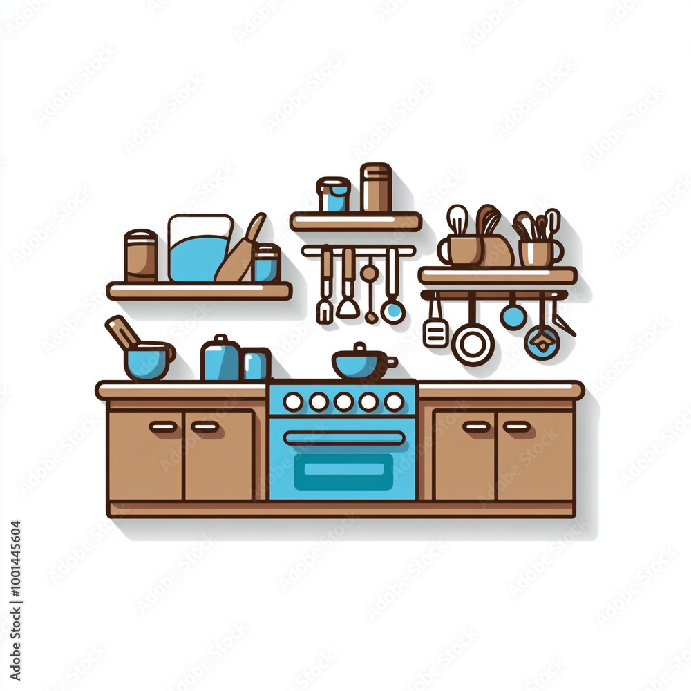 Kitchen icon, simple line art vector graphic on a white background. Kitchen icon, simple line art vector graphic on a white background.