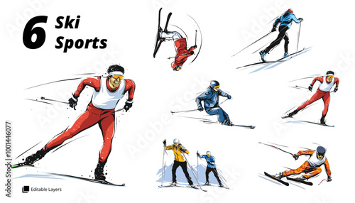 Dynamic Vector Set of Ski Sports – Editable Winter Sports Illustration