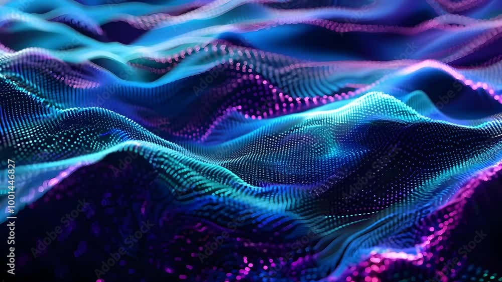 Colorful waves of light and pattern create a mesmerizing abstract background, showcasing vibrant hues and fluid movement in a digital landscape Colorful waves of light and pattern create a mesmerizing abstract background, showcasing vibrant hues and fluid movement in a digital landscape