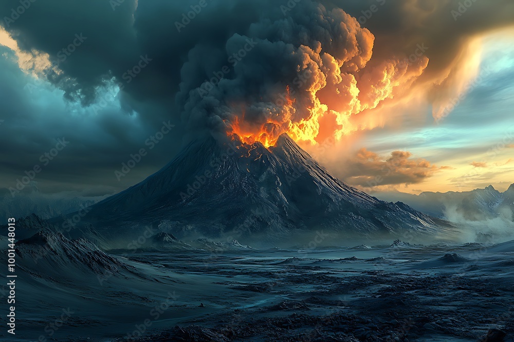 Fototapeta premium volcano in the clouds