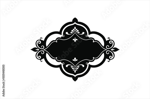  Vector vintage baroque calligraphy border frame card silhouette black artwork illustration. photo