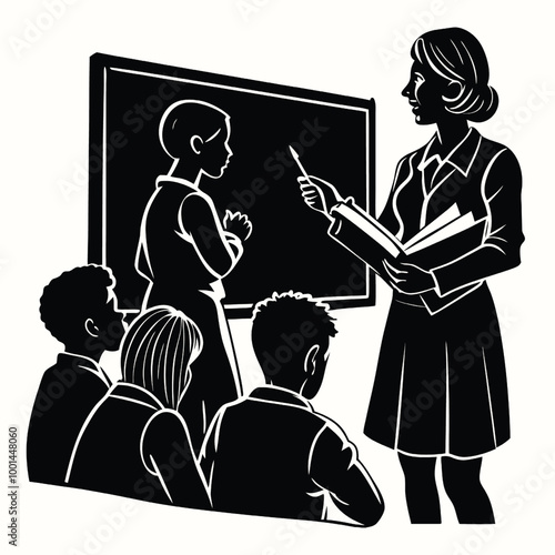 teacher's day silhouette vector isolated on white background 