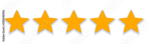 Five stars from customers rating sign, customer reviews sign, rating service, good client satisfaction, user experience best customer feedback concept, 5 yellow stars with shadow