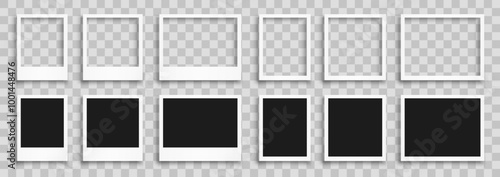 Empty photo frame, set realistic photo card frame mockup variants with empty and dark middle