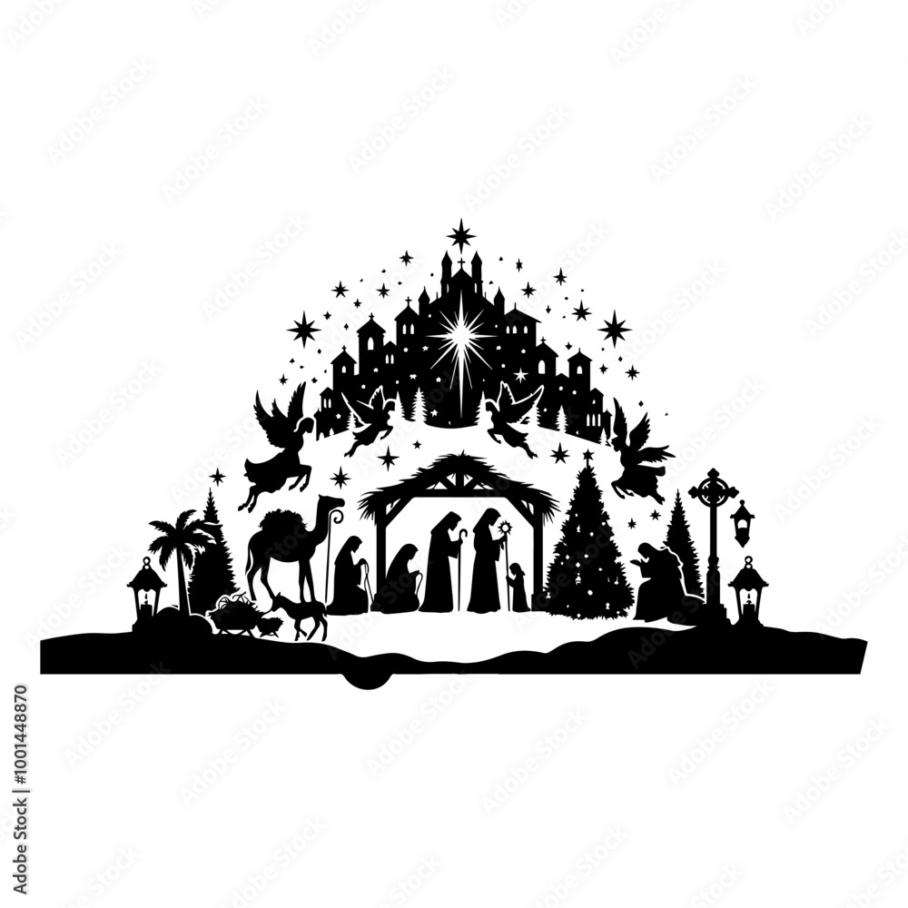 Christmas Nativity Scene Silhouette Vector Illustration Christmas Nativity Scene Silhouette Vector Illustration