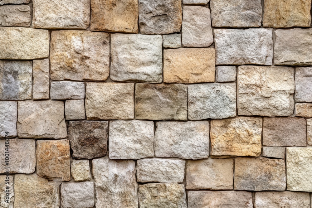 Fototapeta premium wall is made of light brown stone, rectangular blocks with a thin outline