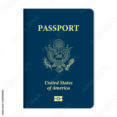 United States passport cover front with official gold emblem and text