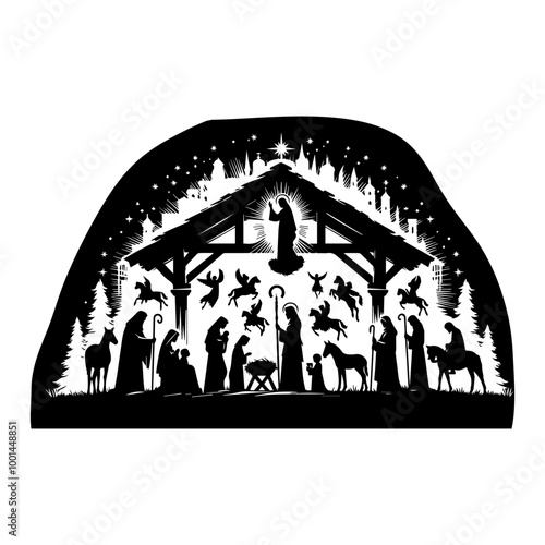 Christmas Nativity Scene Silhouette Vector Illustration