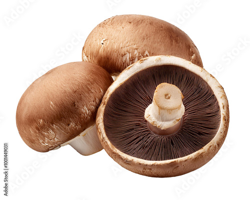 raw portobello portabella mushrooms isolated