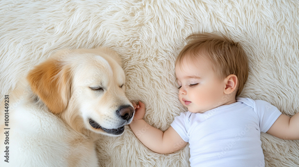 Baby and puppy lying on a fluffy rug together, cozy bonding,
Baby and puppy lying on a fluffy rug together, cozy bonding,