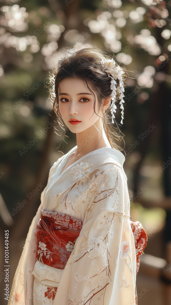 Fototapeta premium Traditional Japanese wedding kimono with delicate silk patterns