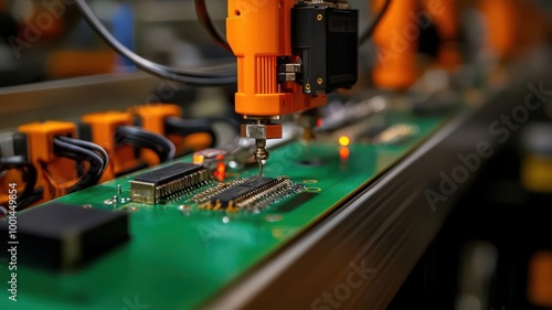 Electronics assembly process for assembling circuit boards and electronic components using automated machinery, manufacturing process, electronic device production