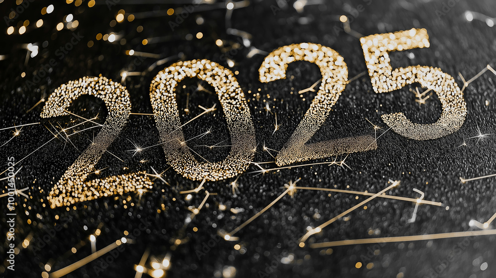 2025 new year celebration with sparkling gold glitter on black background 2025 new year celebration with sparkling gold glitter on black background