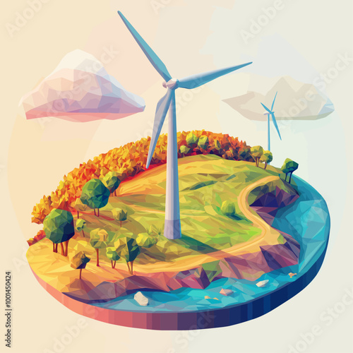 Isometric Wind Farm Renewable Energy Landscape