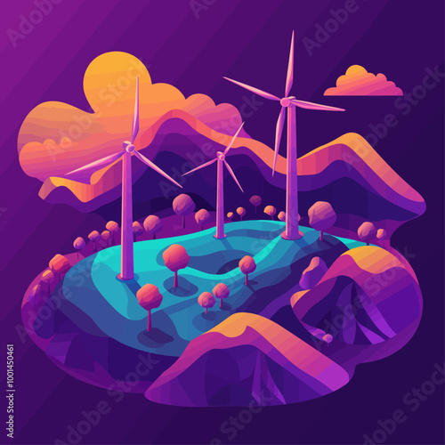 Isometric Wind Farm Renewable Energy Illustration