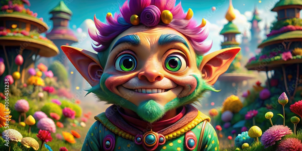 Colorful and Wacky Cartoon Character with Exaggerated Features in a Whimsical Fantasy Setting Colorful and Wacky Cartoon Character with Exaggerated Features in a Whimsical Fantasy Setting
