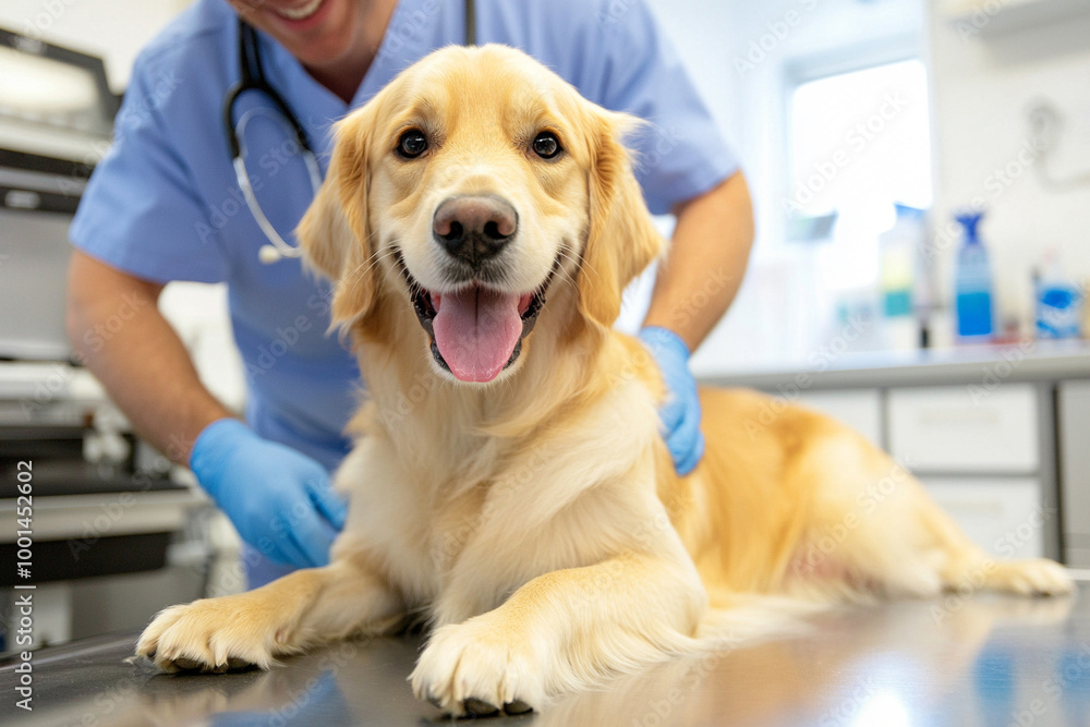 Veterinarian examining a dog in an animal clinic, representing veterinary care occupations
Veterinarian examining a dog in an animal clinic, representing veterinary care occupations