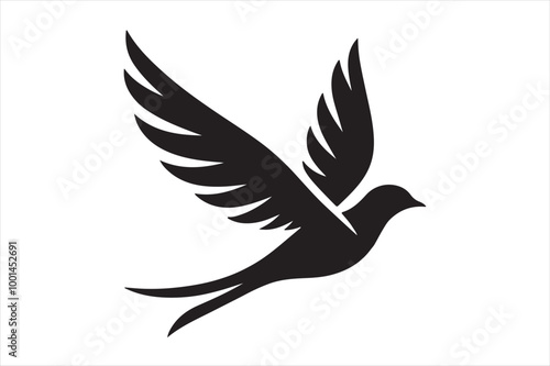 A flying beautiful bird silhouette.